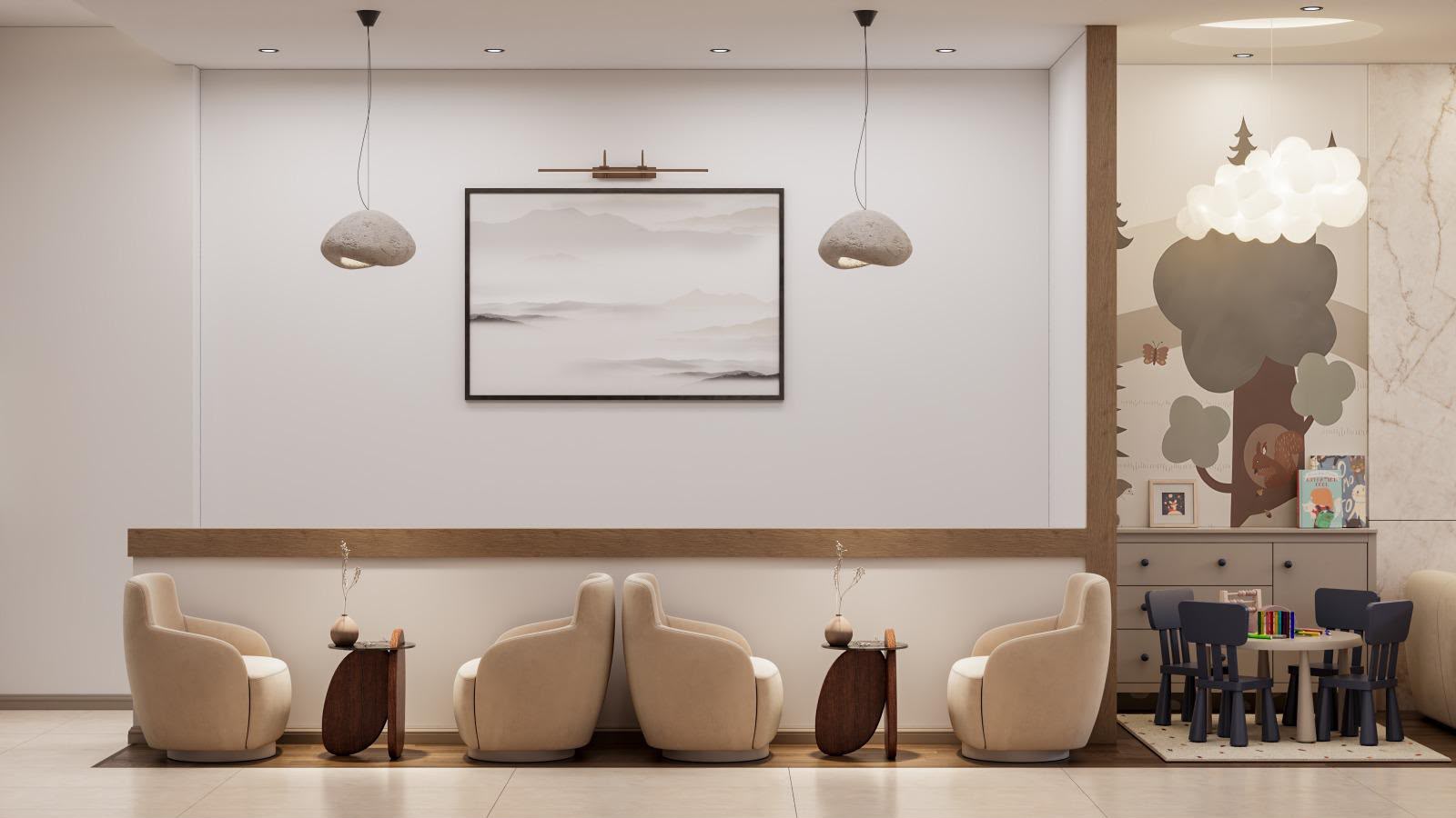 AVİ kliniği bekleme alanı mimari konsepti